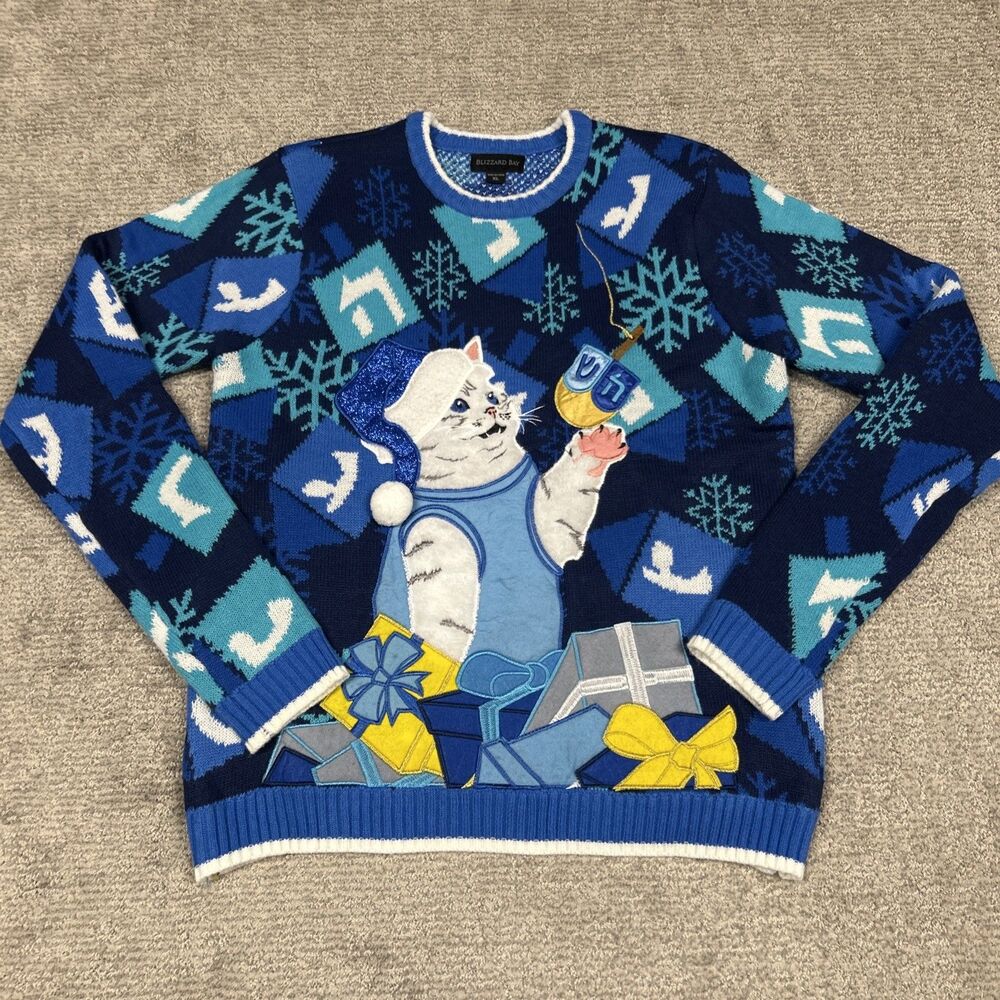 Blizzard Bay Sweater Womens XL Blue Cat Christmas Presents Gifts Ugly Pullover